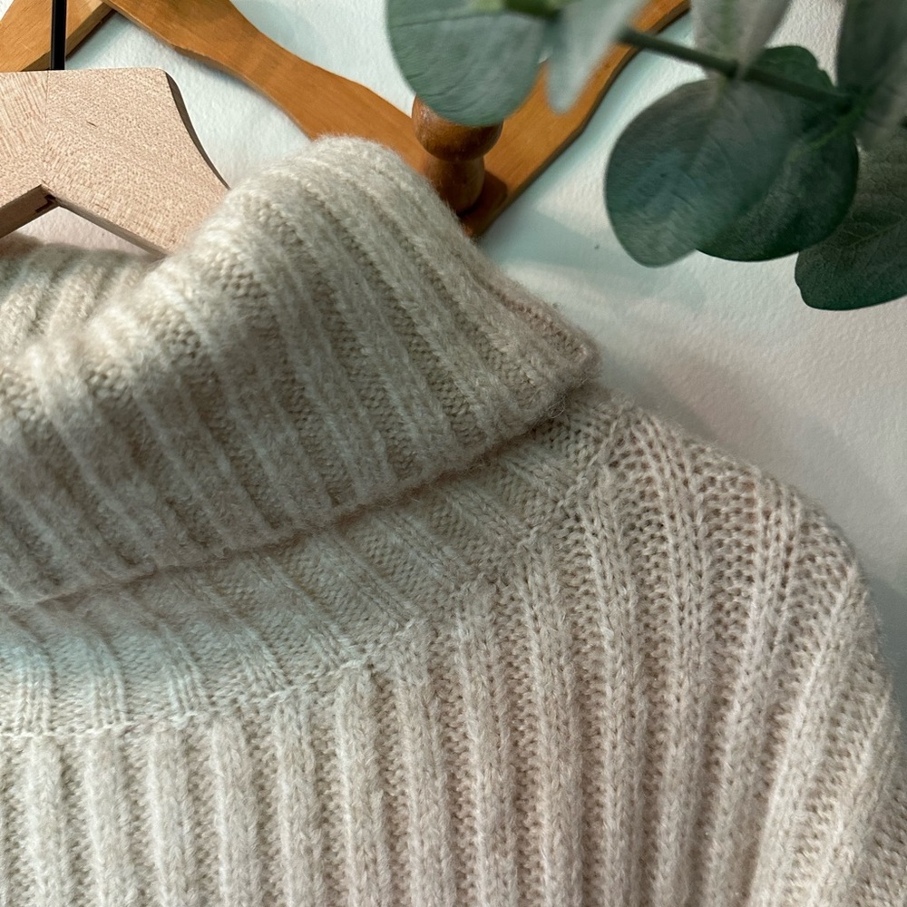 Classic Cream Cowl Neck Drop Shoulder Sweater with Navy Stripes - LARGE - Picture 4 of 11